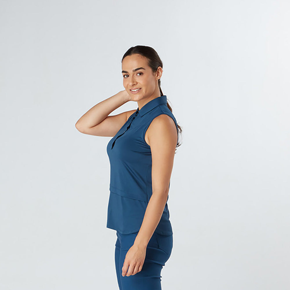 Swing Out Sister Sleeveless Golf Polo in Atlantic Blue