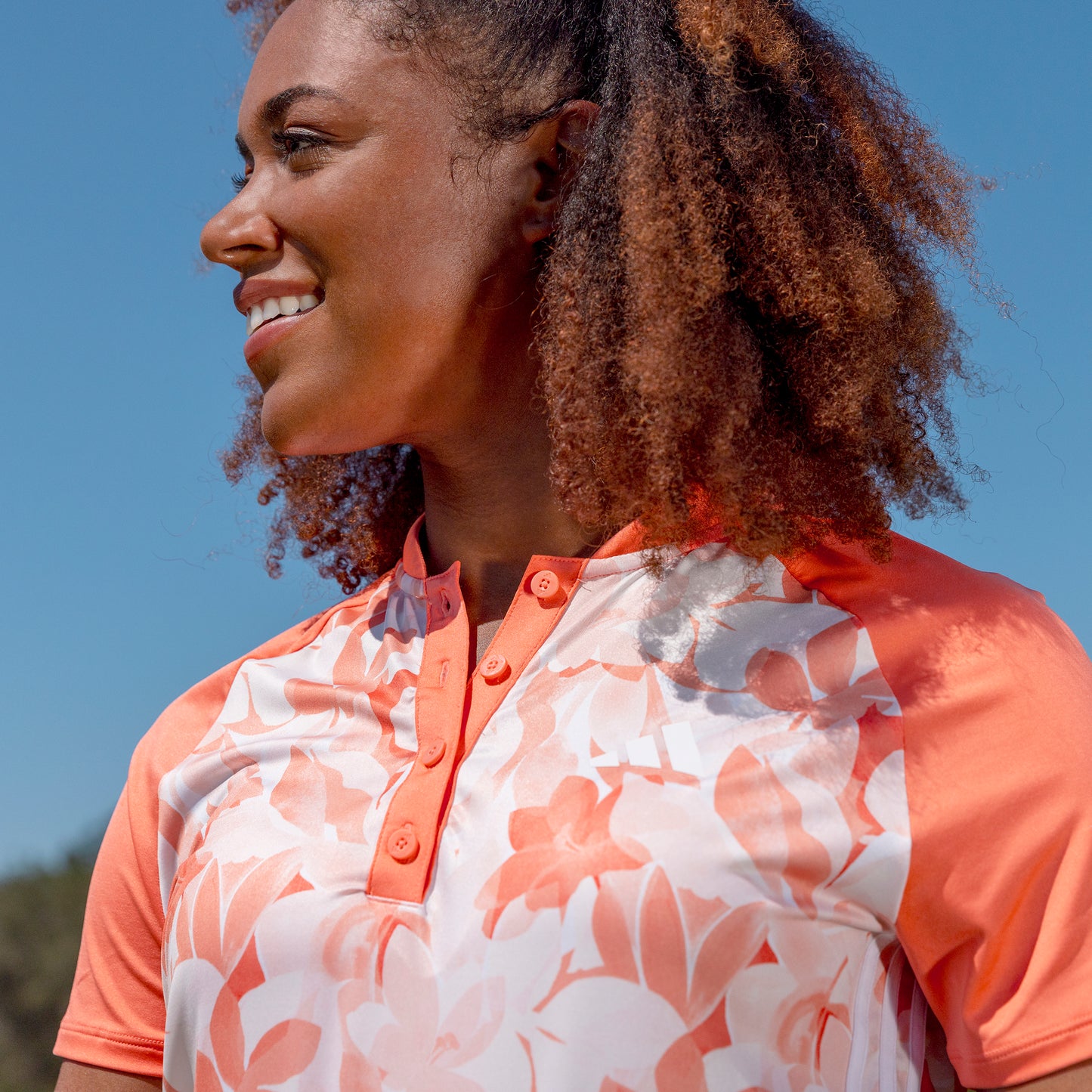 adidas Ladies Floral Print Short Sleeve Golf Polo