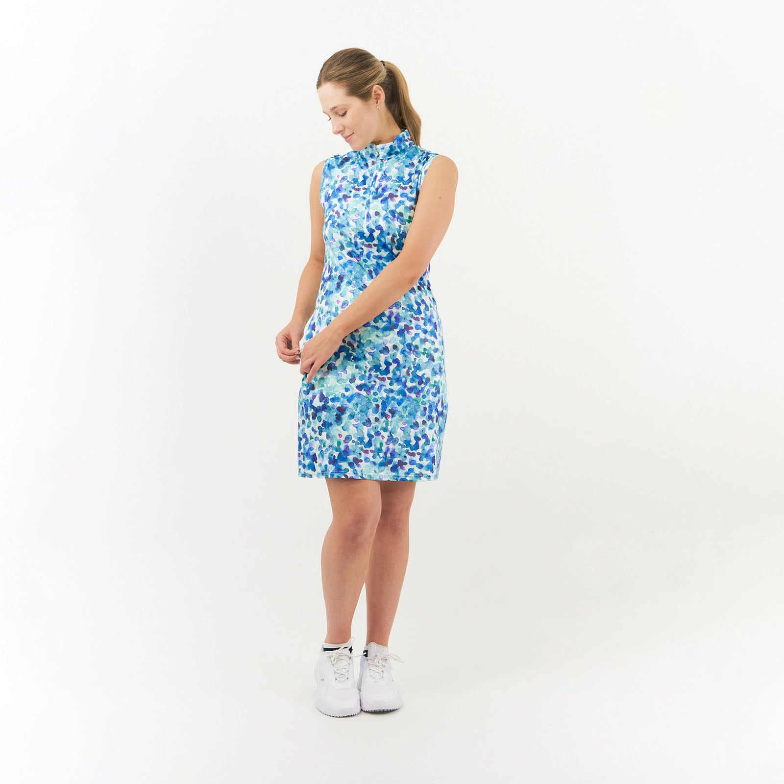 Pure Golf Sleeveless Dress in Dappled Ocean Print