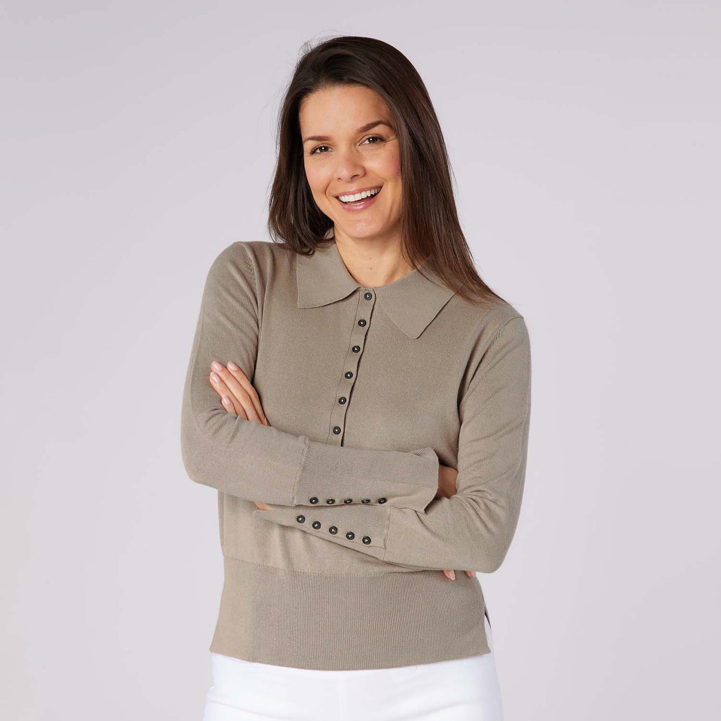 Swing Out Sister Ladies Sophisticated Knit with Elegant Button Detail