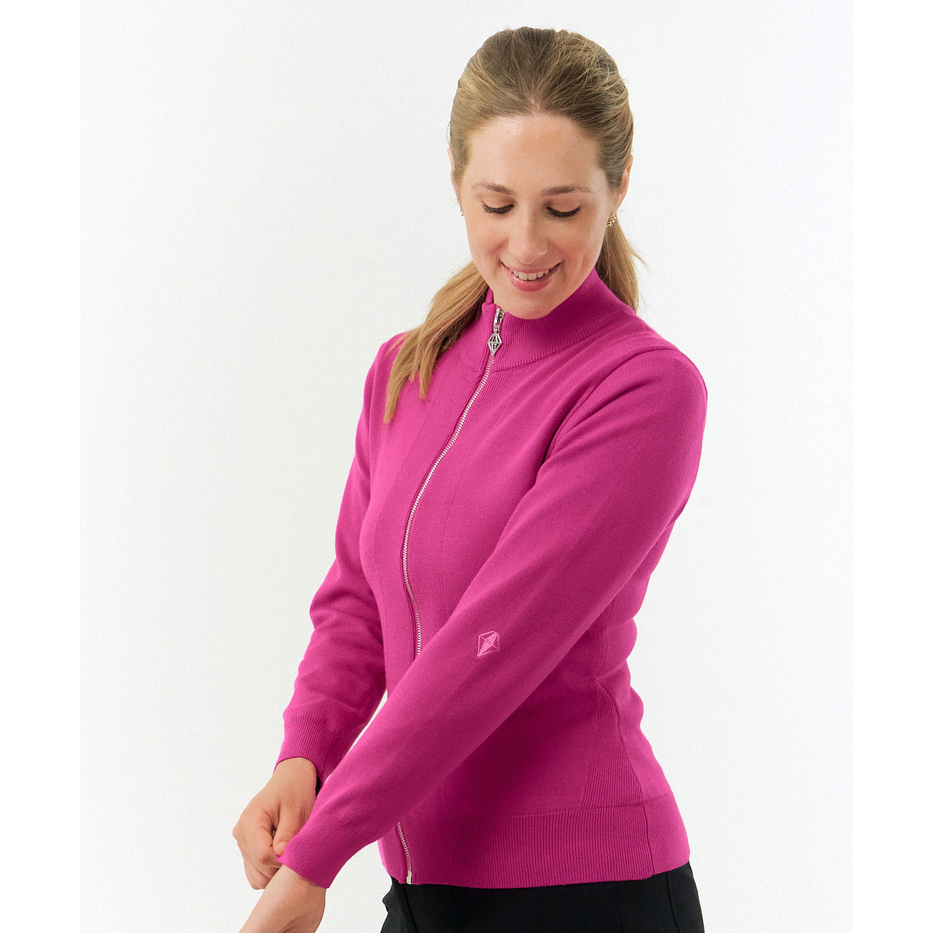 Pure Ladies Full Zip Lined Sweater in Pink Topaz