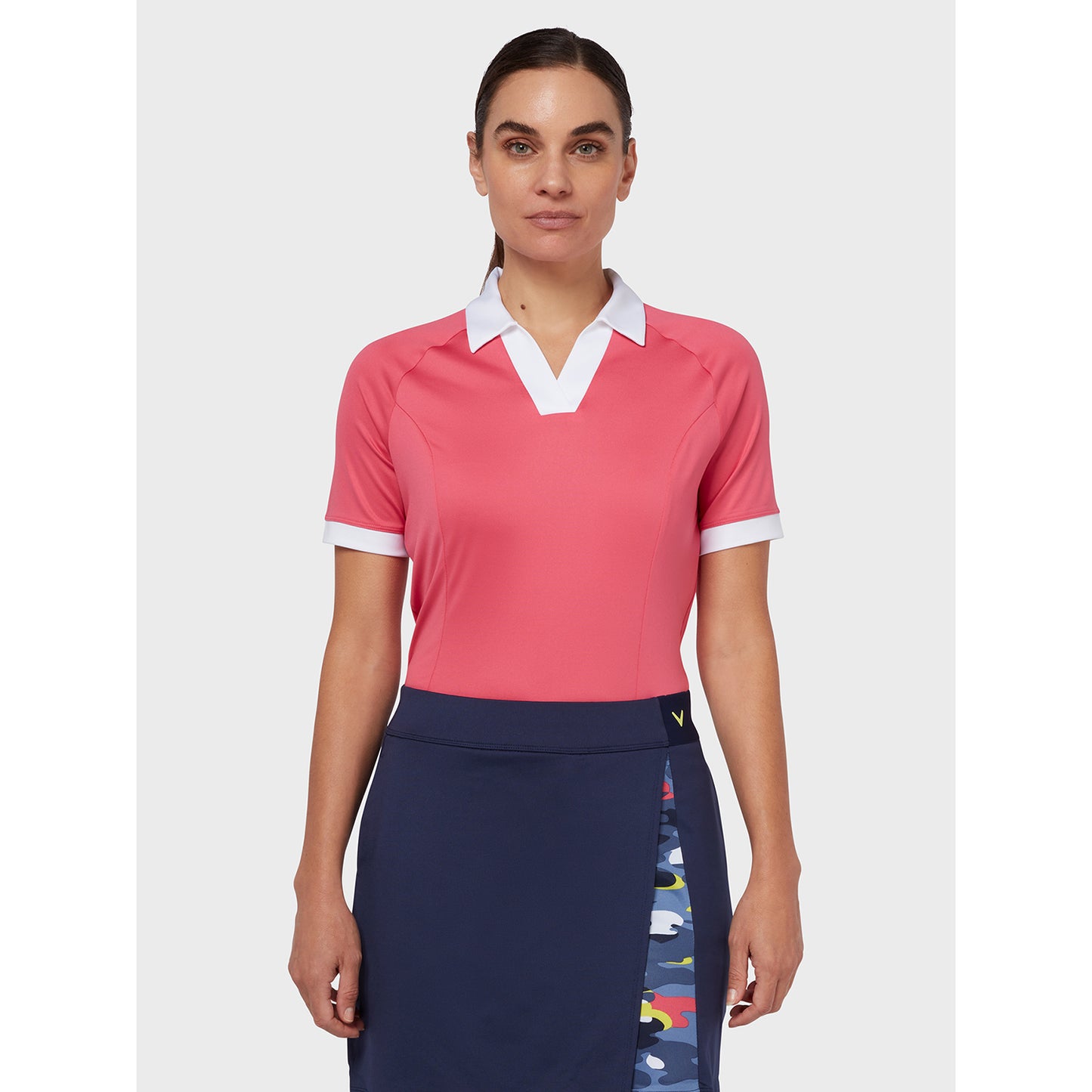 Callaway Ladies Short Sleeve Colour Block Polo Shirt in Fruit Dove