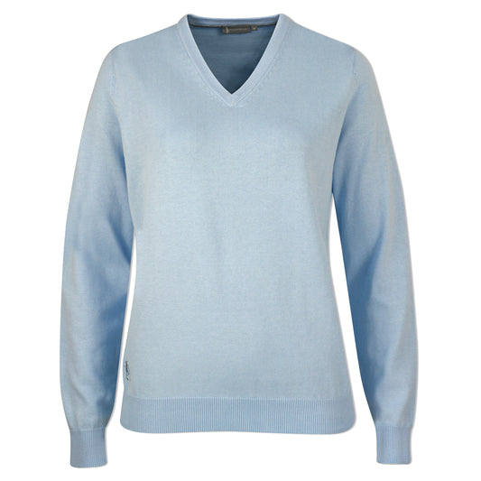Glenmuir Ladies 100% Cotton V-Neck Sweater in Paradise Blue