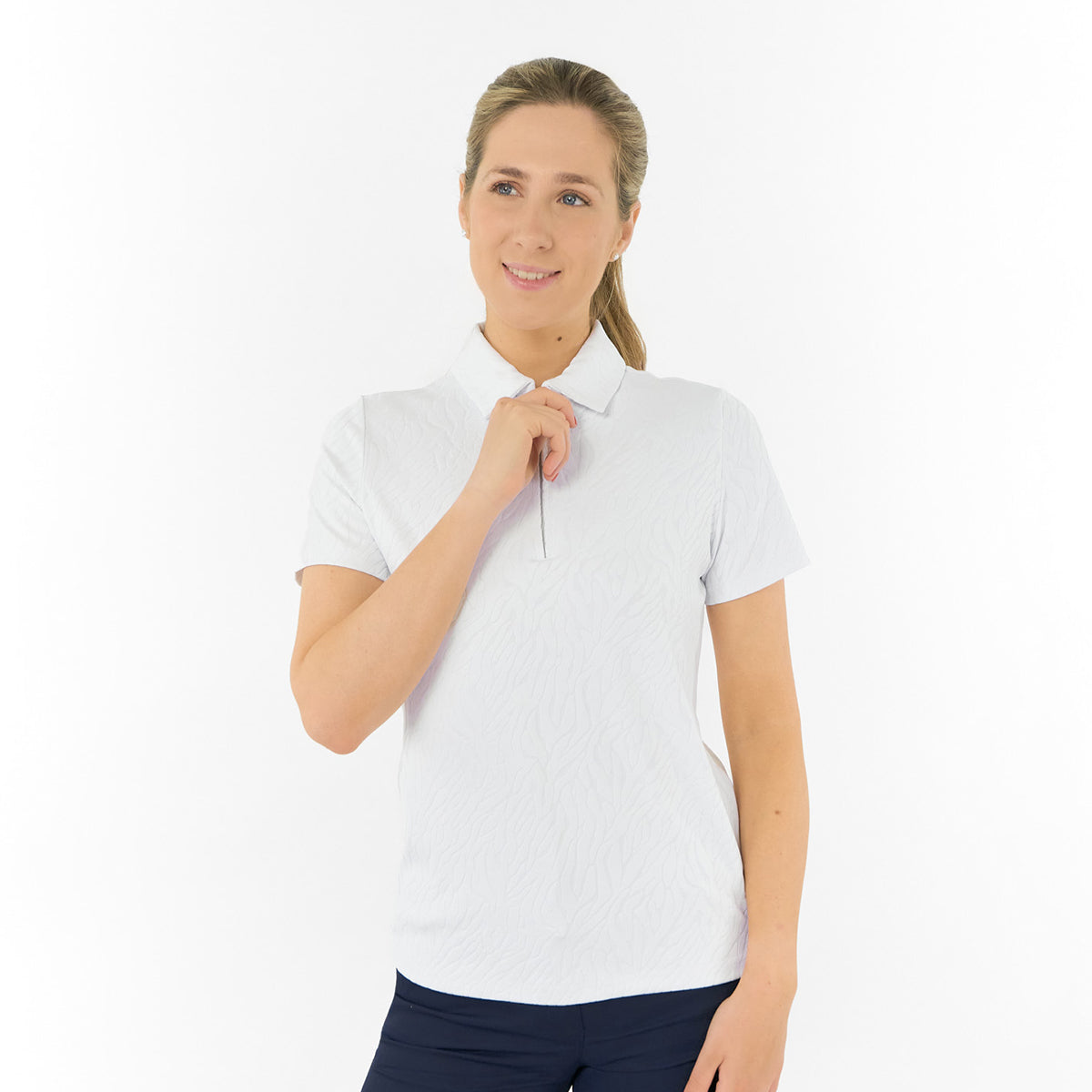Pure Golf Ladies Short Sleeve Polo in Jacquard Texture for Refined, Effortless Style