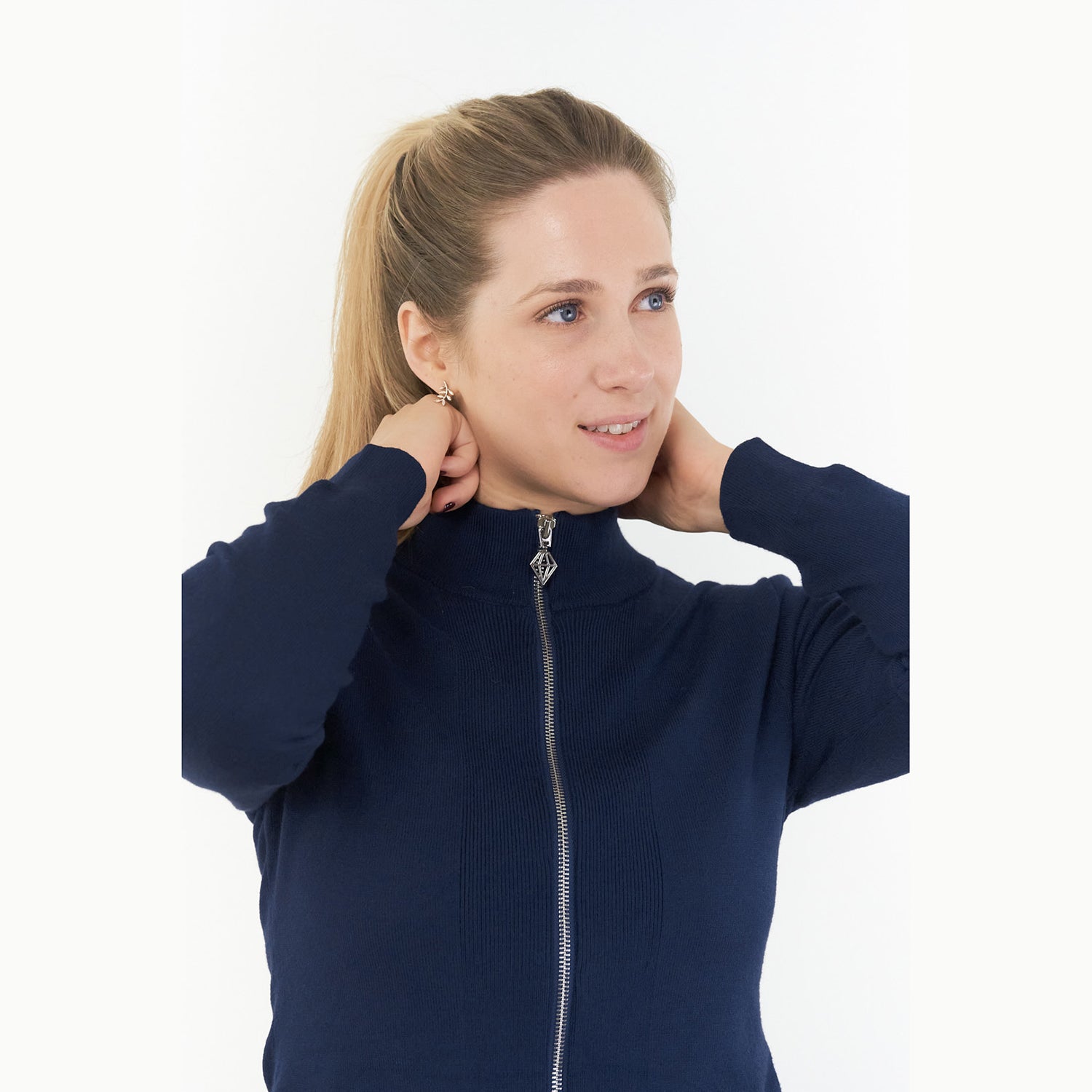 Pure Ladies Full Zip Lined Sweater in Navy