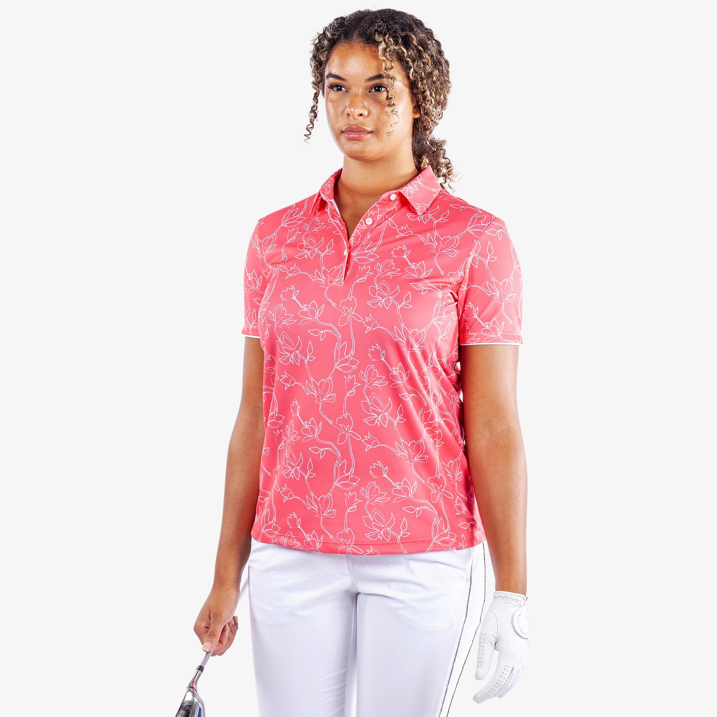 Galvin Green Ladies VENTIL8 PLUS Short Sleeve Polo with Floral Print  in Camelia Rose