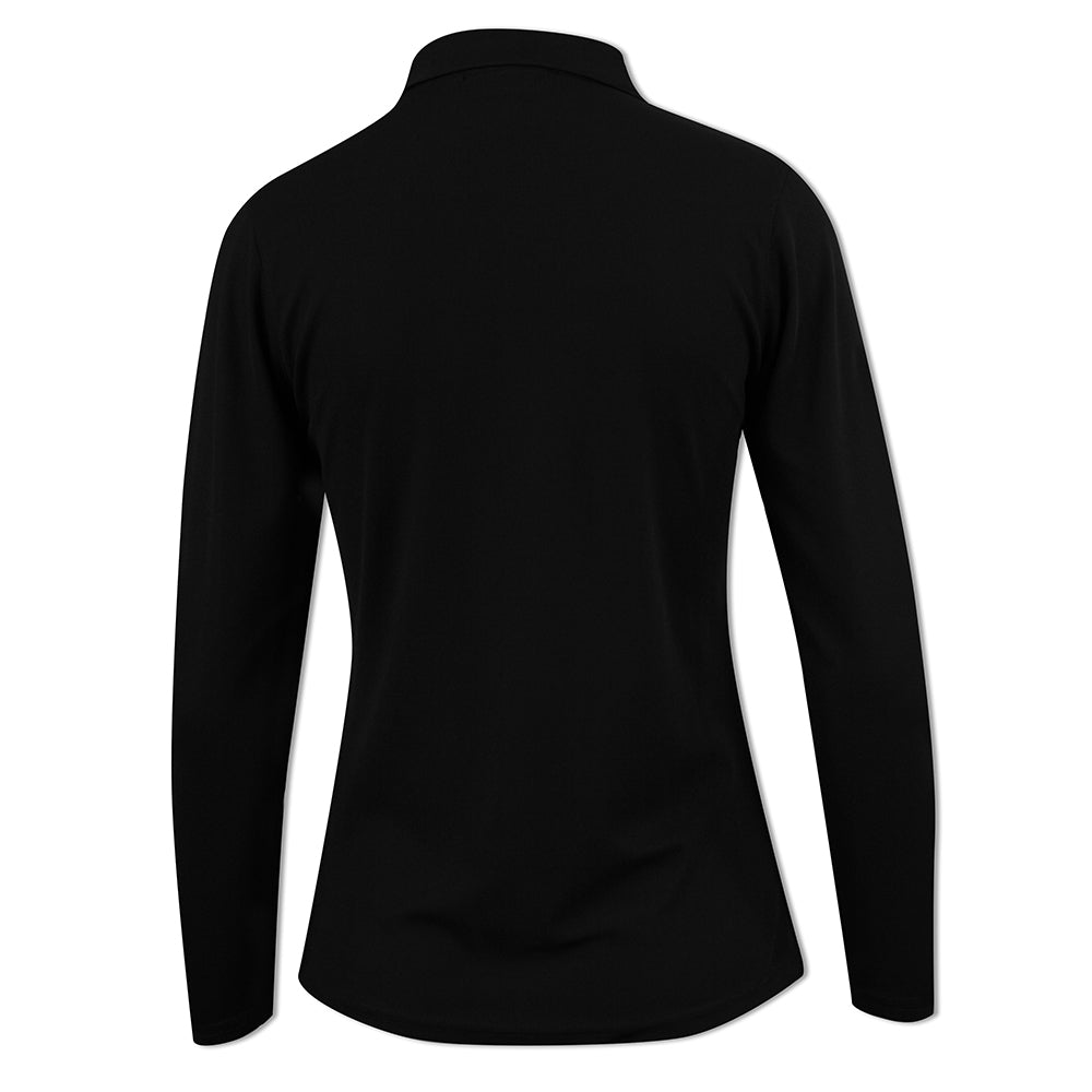 Glenmuir Ladies Long-Sleeve Pique Knit Polo with Stretch in Black