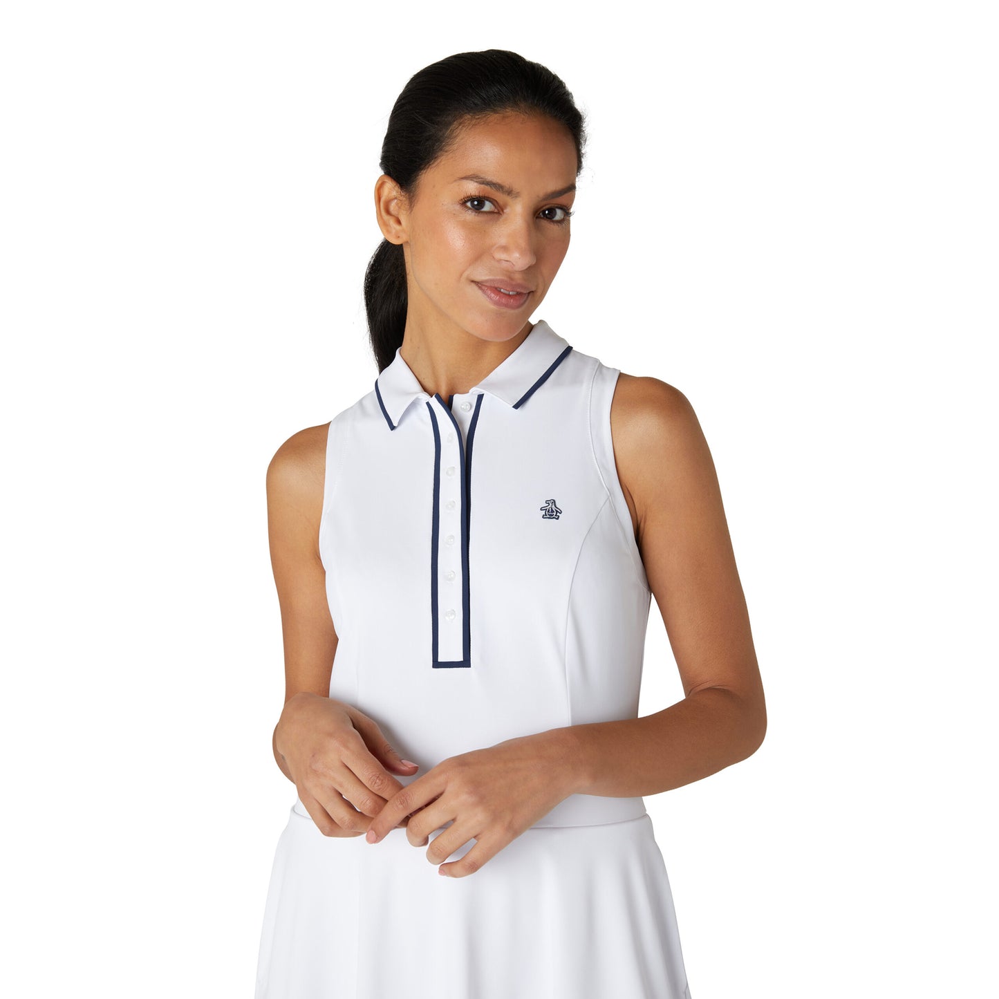 Original Penguin Women's Bright White Sleeveless Dress with Mesh Trim