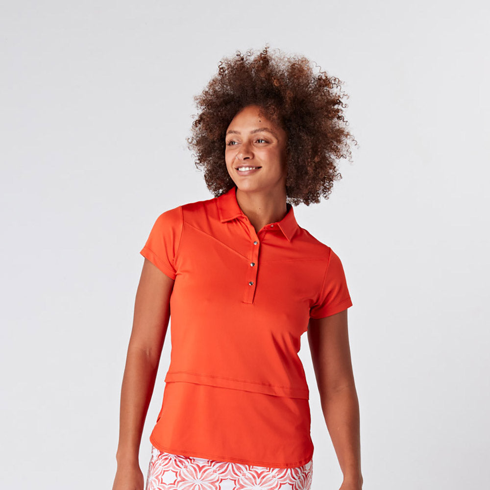 Swing Out Sister Ladies Cap Sleeve Golf Polo in Luscious Red