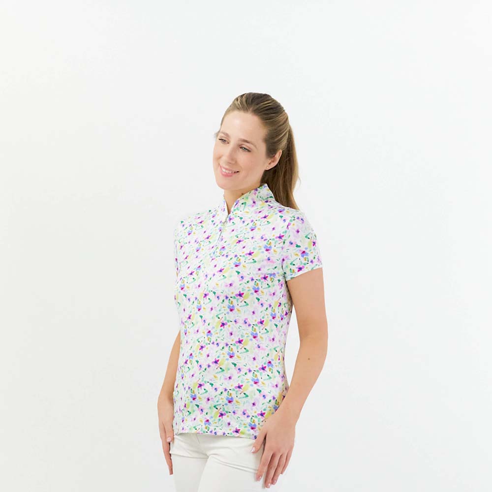 Pure Golf Cap Sleeve Zip Top in Ethereal Bouquet Print