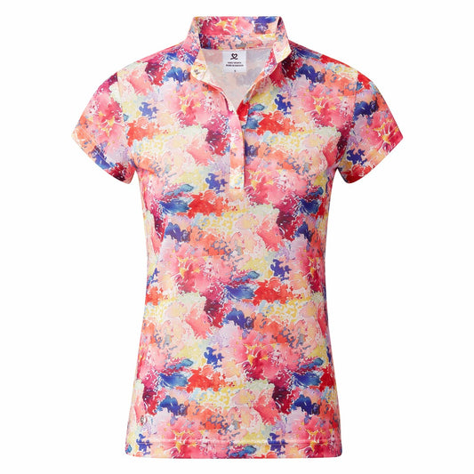 Daily Sports Ladies Floral Print Mesh Cap Sleeve Golf Polo Shirt