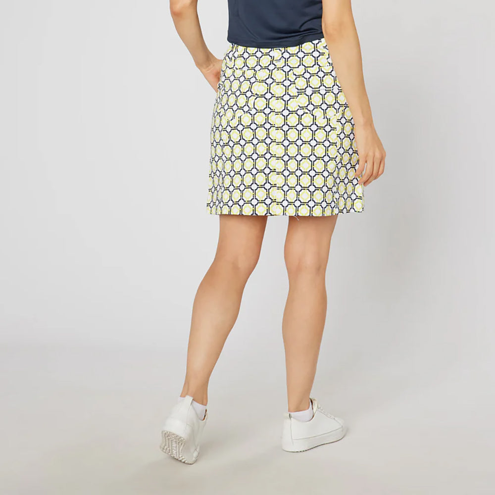 Swing Out Sister Ladies Pull-On Skort in Sunshine and Navy Mosaic Pattern