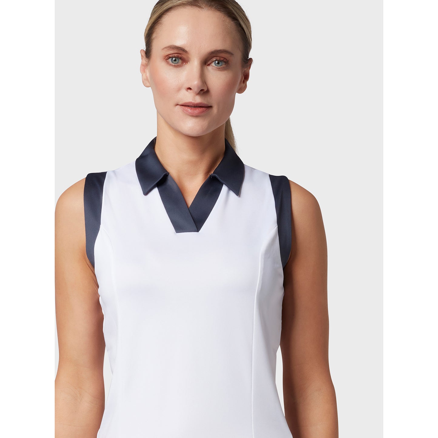 Callaway Ladies Sleeveless Colour Block Polo Shirt in Brilliant White