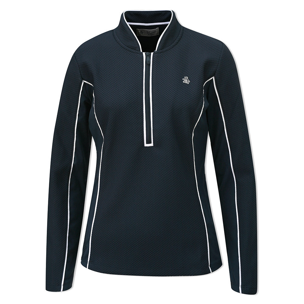 Original Penguin Ladies Honeycomb Textured 1/4 Zip Golf Top in Navy