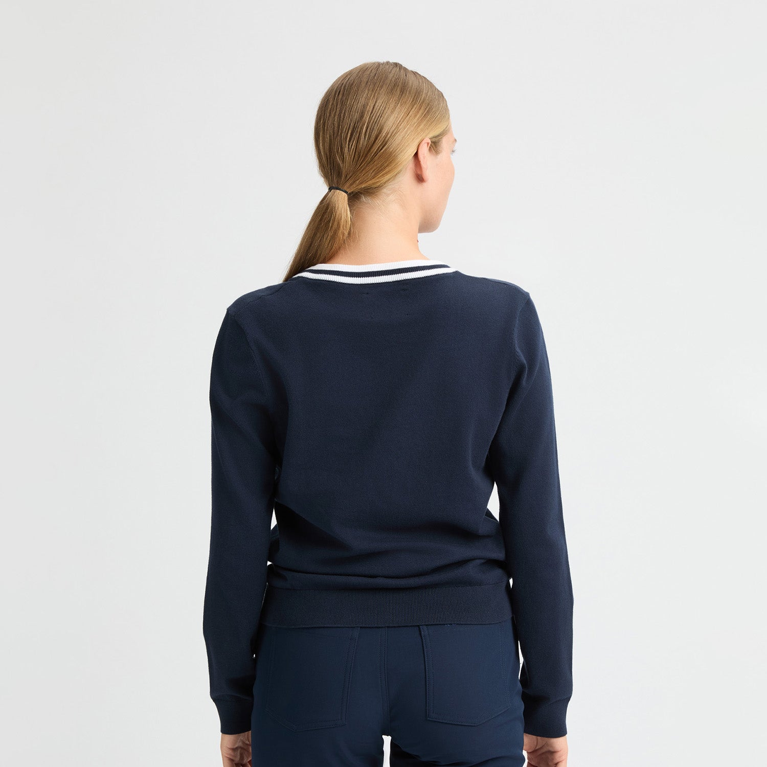 Rohnisch Ladies Navy Knitted Sweater with Contrast Trim