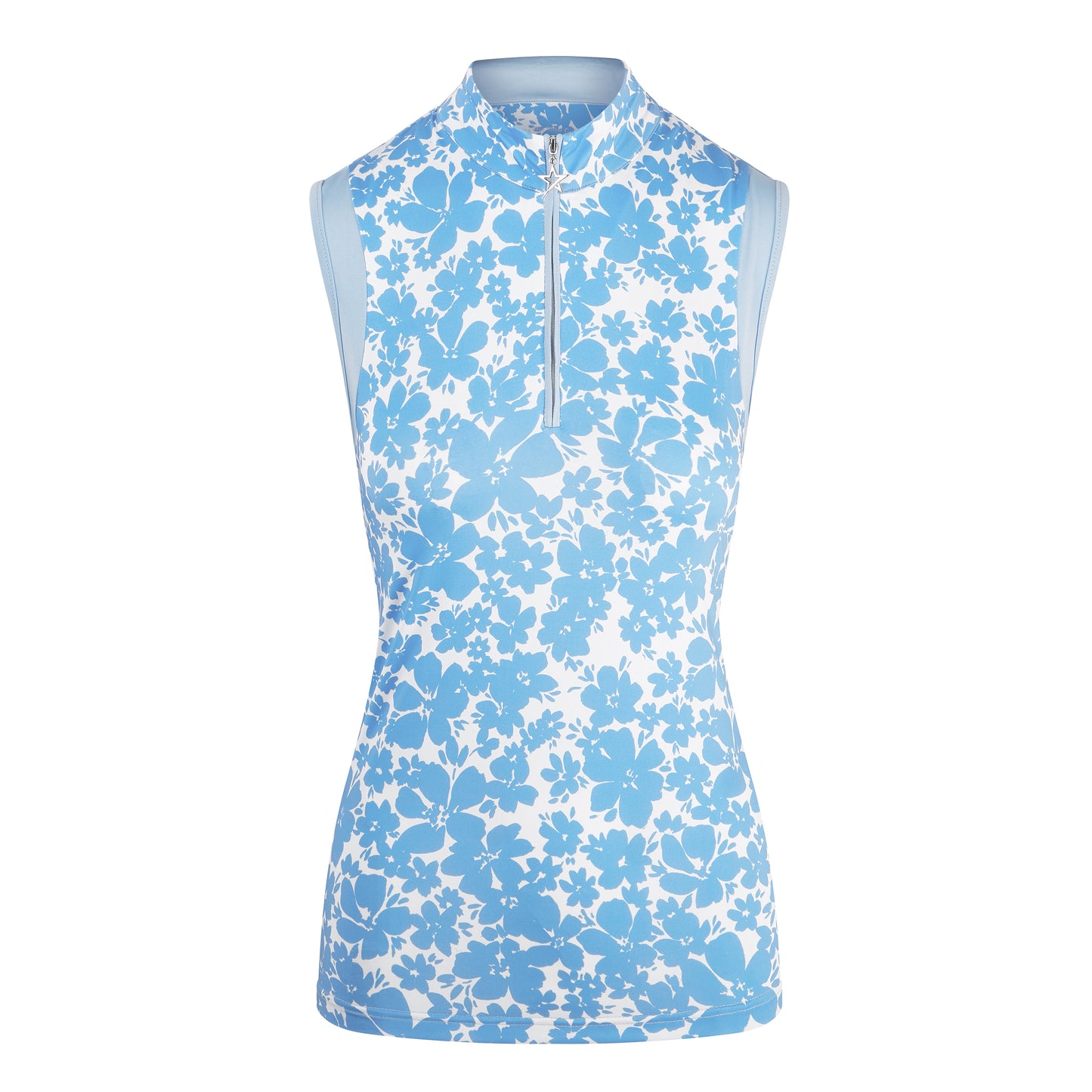 Swing Out Sister Ladies Sleeveless Full Bloom Print Polo with Zip-neck