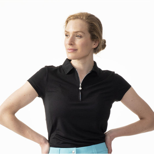 Daily Sports Ladies Cap Sleeve Polo with Zip-Neck in Black