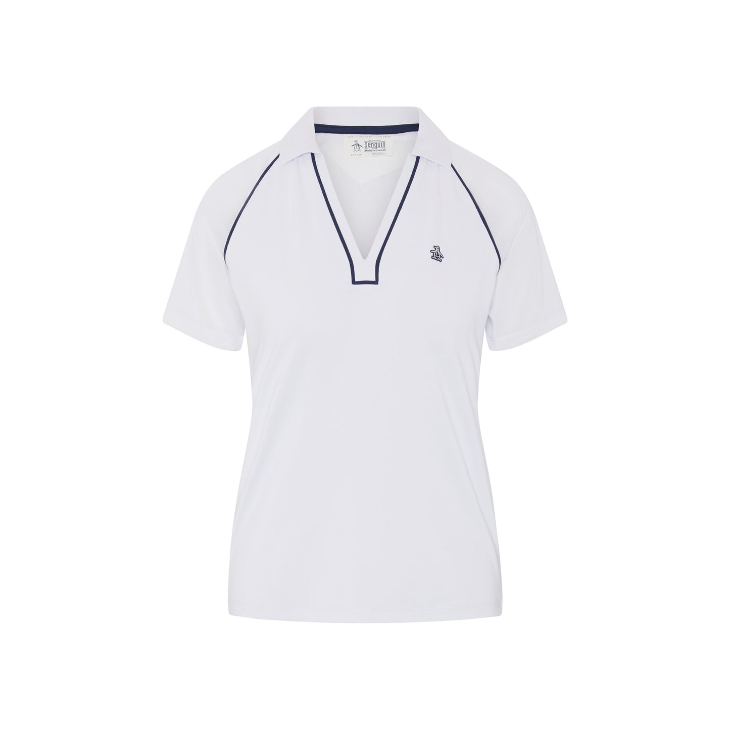 Original Penguin Ladies Short Sleeve V-Neck Polo With Mesh Detail in Bright White