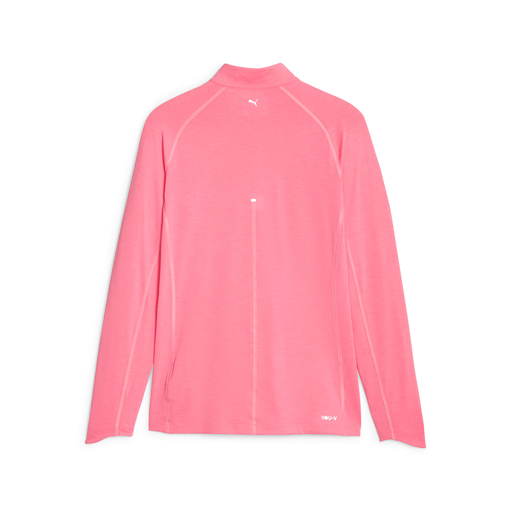 Puma Ladies 1/4 Zip YOU-V Long Sleeve Top with UPF 50+ in Strawberry Burst Heather
