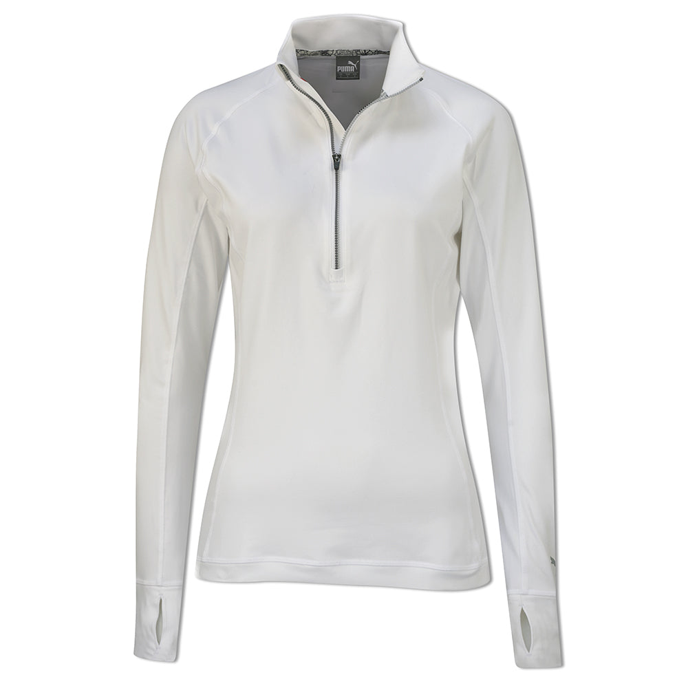 Puma Ladies Long Sleeve Zip-Neck Golf Top with DryCell in Bright White - XL Only Left