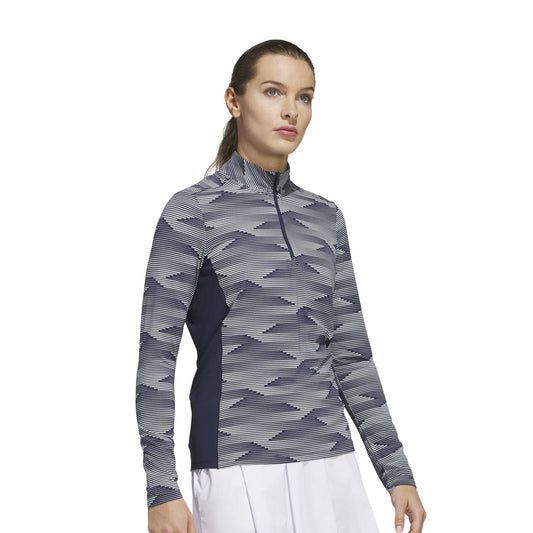 adidas Golf Women's Navy Zip-Neck Top with Abstract Linear Print