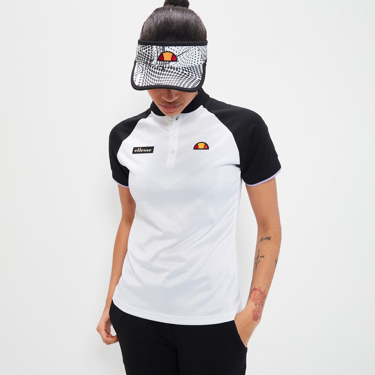 Ellesse Ladies Colour Block Short Sleeve Polo Shirt in White