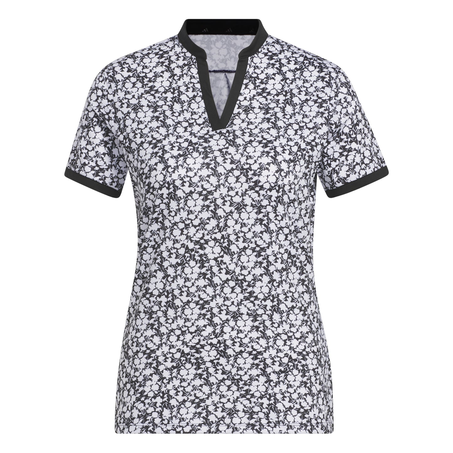 adidas Ladies Short Sleeve Golf Polo with Black & White Floral Print - Last One XS Only Left