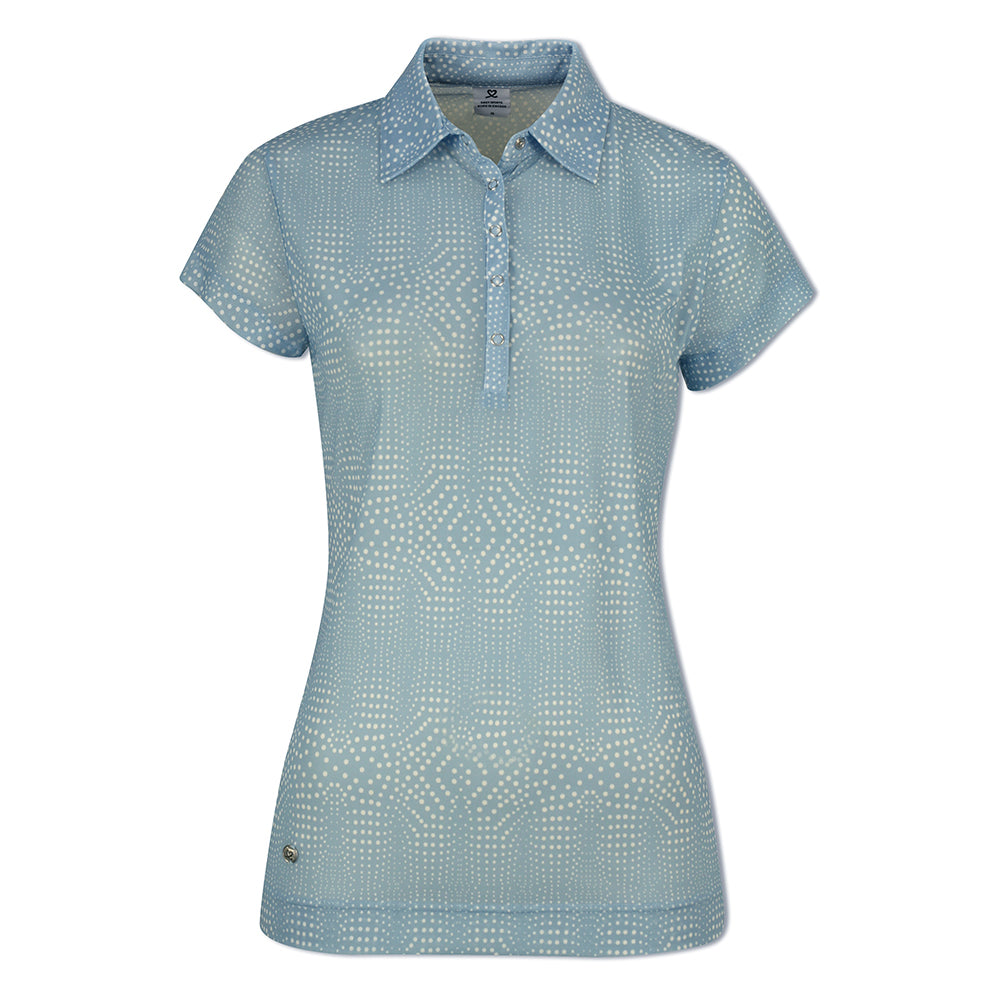 Daily Sports Ladies Cap Sleeve All-Over Mesh Polo in Mermaid Blue Dot Print