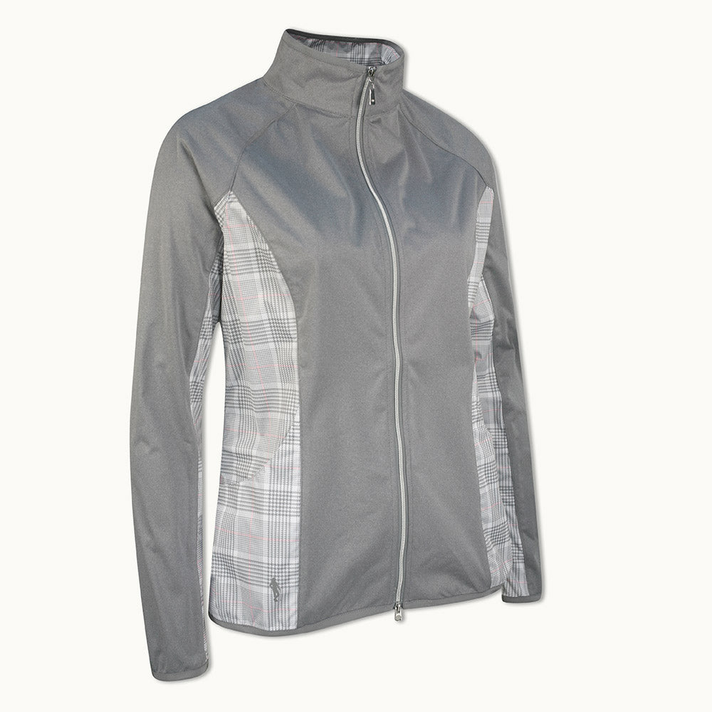 Glenmuir Ladies Lightweight Showerproof Performance Golf Jacket in Light Grey Marl/White/Candy Check