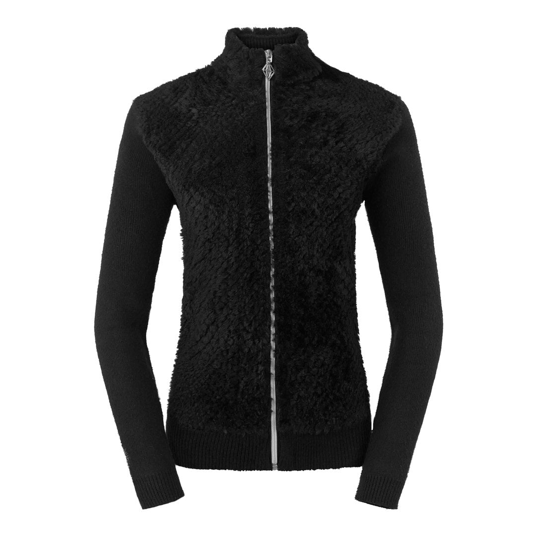 Pure Ladies Faux Fur Full-Zip Cardigan with Stretch Sleeves in Black