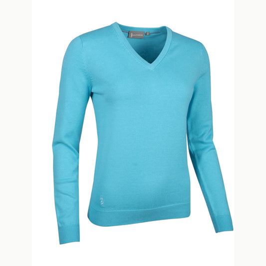 Glenmuir Ladies 100% Cotton V-Neck Sweater in Aqua