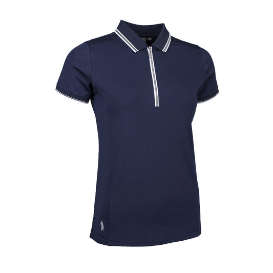 Glenmuir Ladies Short Sleeve Zip-Neck Polo in Navy Blue & White