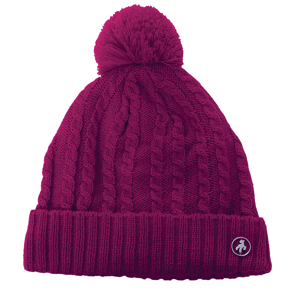 Green Lamb Ladies Fleece Lined Cable Knit Beanie in Berry