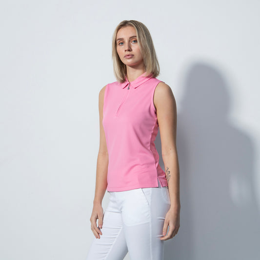 Daily Sports Honeycomb Structured Sleeveless Polo Shirt in Pink Sky