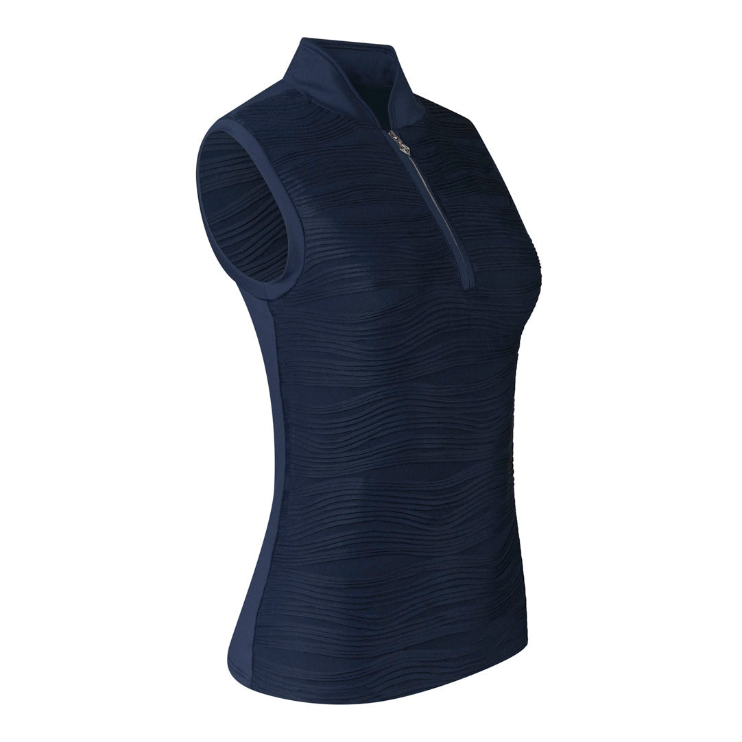 Pure Ladies Textured Wave Print Sleeveless Polo Shirt in Navy
