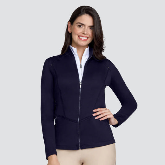 Tail Ladies Navy Blue Full Zip Golf Jacket with Ruched Detailing