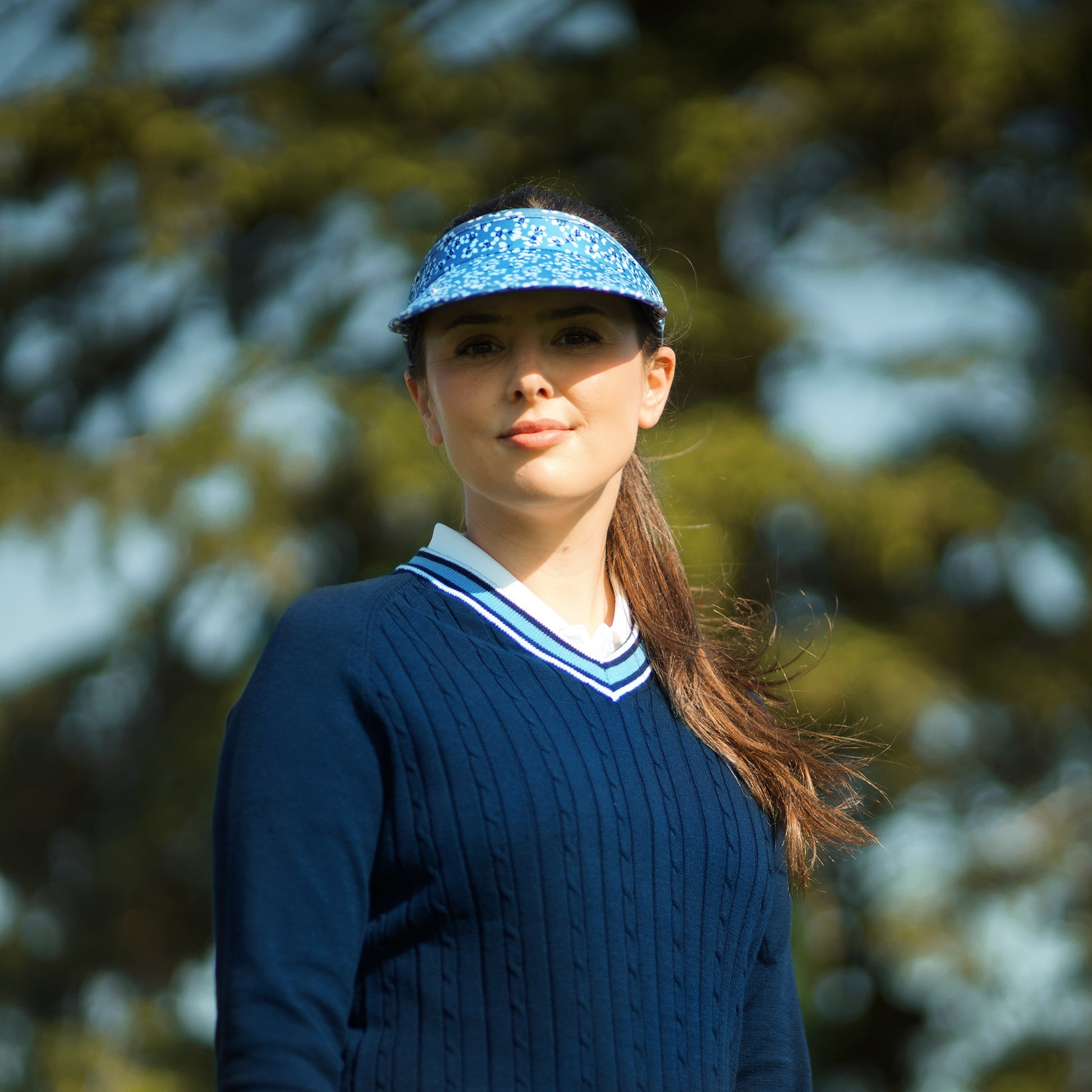 Glenmuir Ladies Navy Cable Knit Sweater with Contrast Trim