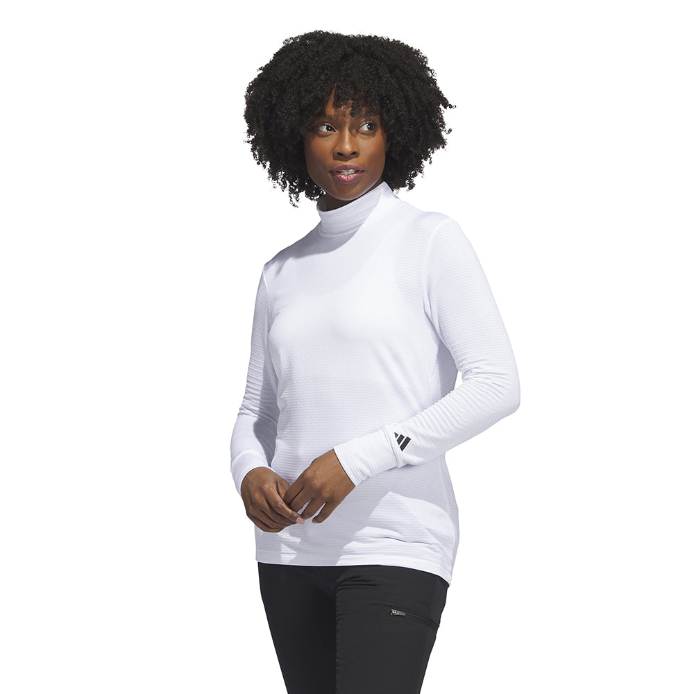 adidas Ladies Long Sleeve Golf Top with Mock Neck in White