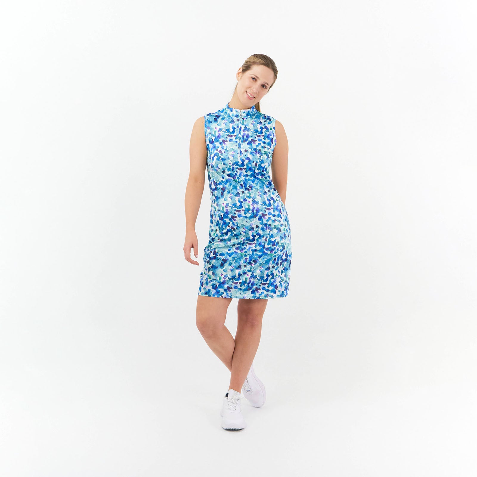 Pure Golf Sleeveless Dress in Dappled Ocean Print