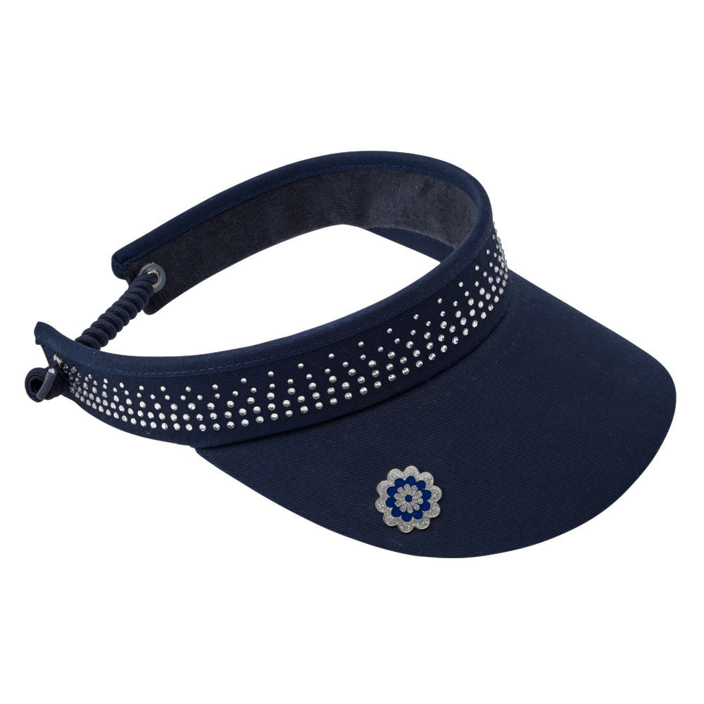 Surprizeshop Crystal Embellished Golf Visor with Adjustable Fit in Navy