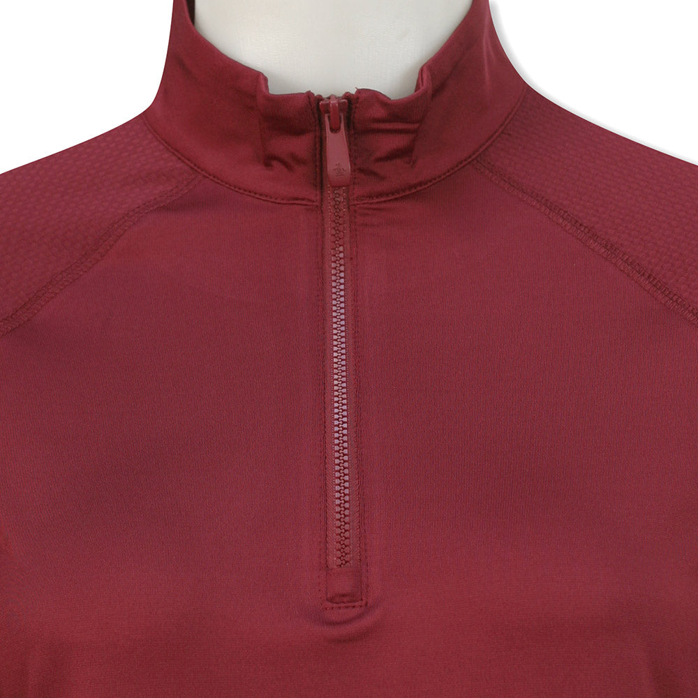 Original Penguin Ladies Long Sleeve Mesh Shoulder Zip Up Top in Cordovan Red