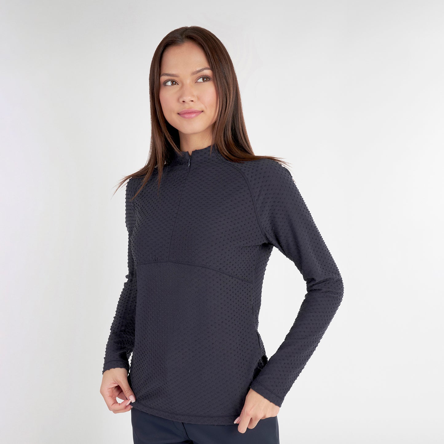 Green Lamb Ladies Spot Print Zip Neck Top in Navy