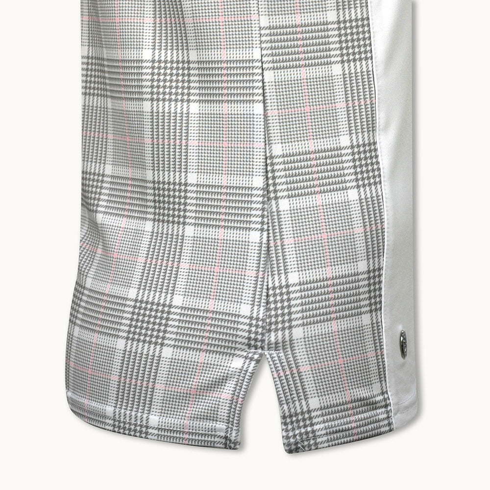 Glenmuir Ladies Sleeveless Polo with Contrast Print Panels in White/Light Grey/Candy Check