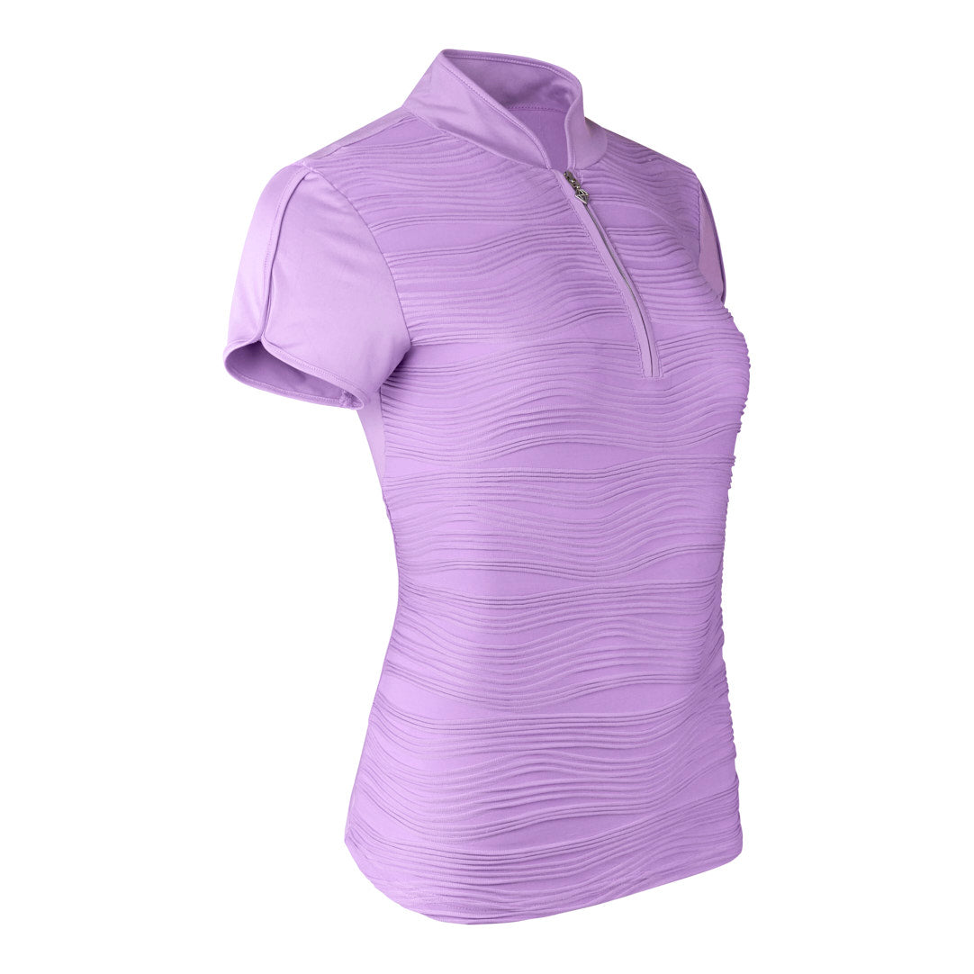 Pure Ladies Textured Wave Print Cap Polo Shirt in Lilac - Last One Medium Only Left