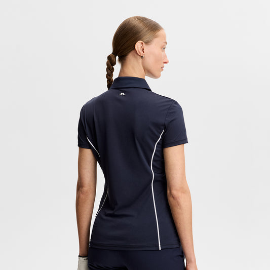 J.Lindeberg Ladies Navy Short Sleeve Polo for Sophisticated Style with Athletic Performance