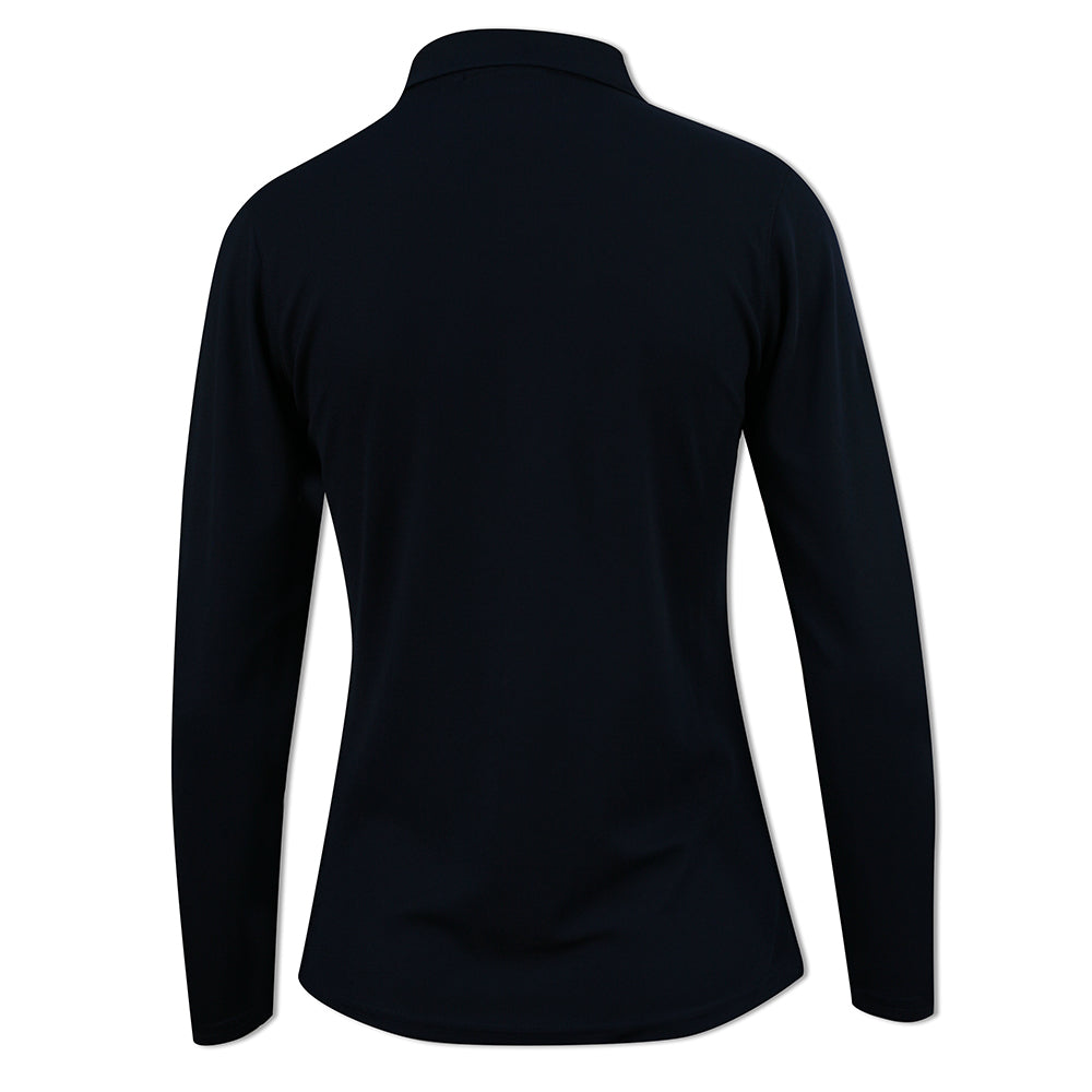 Glenmuir Ladies Long-Sleeve Pique Knit Polo with Stretch in Navy