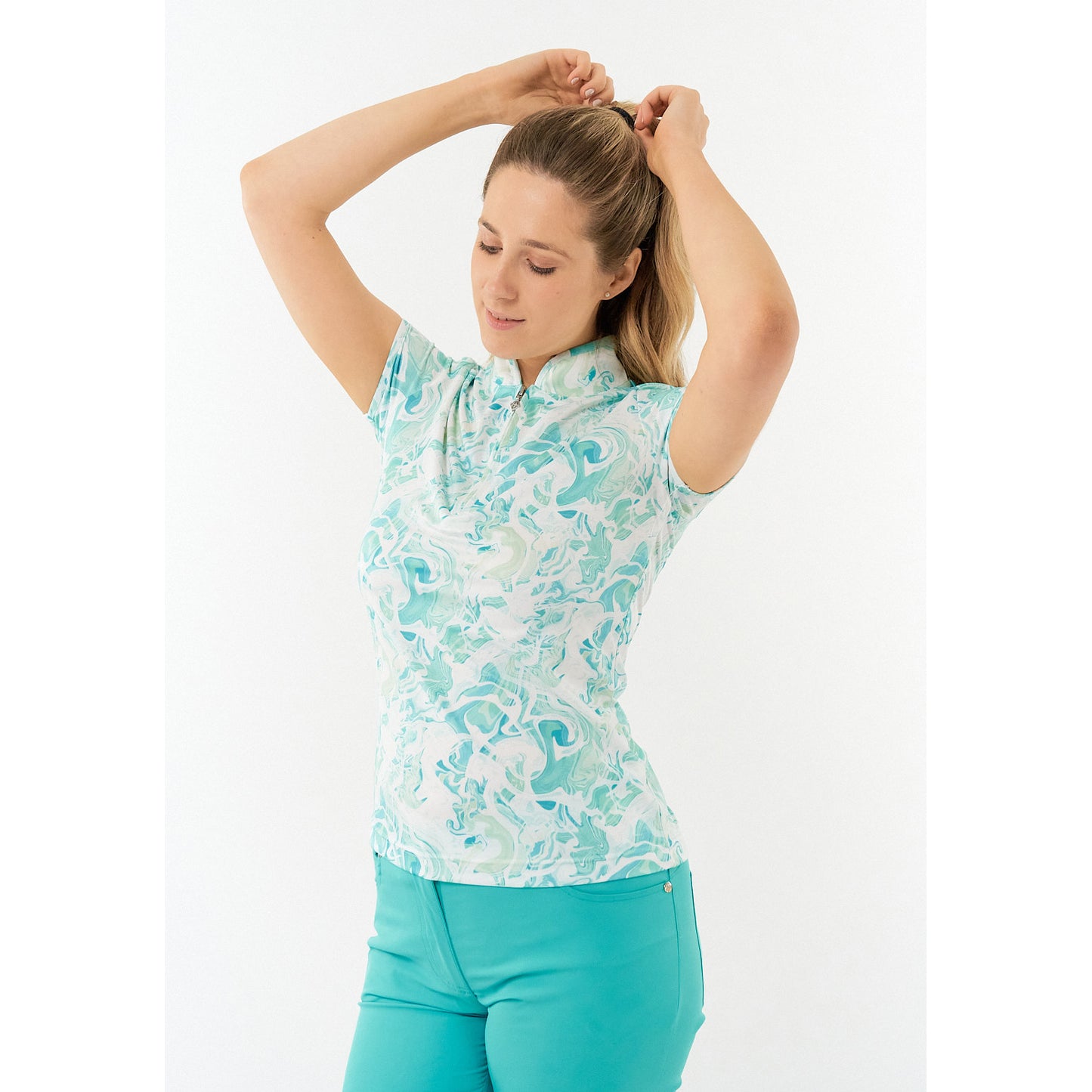 Pure Ladies Cap Sleeve Marble Print Golf Polo Shirt