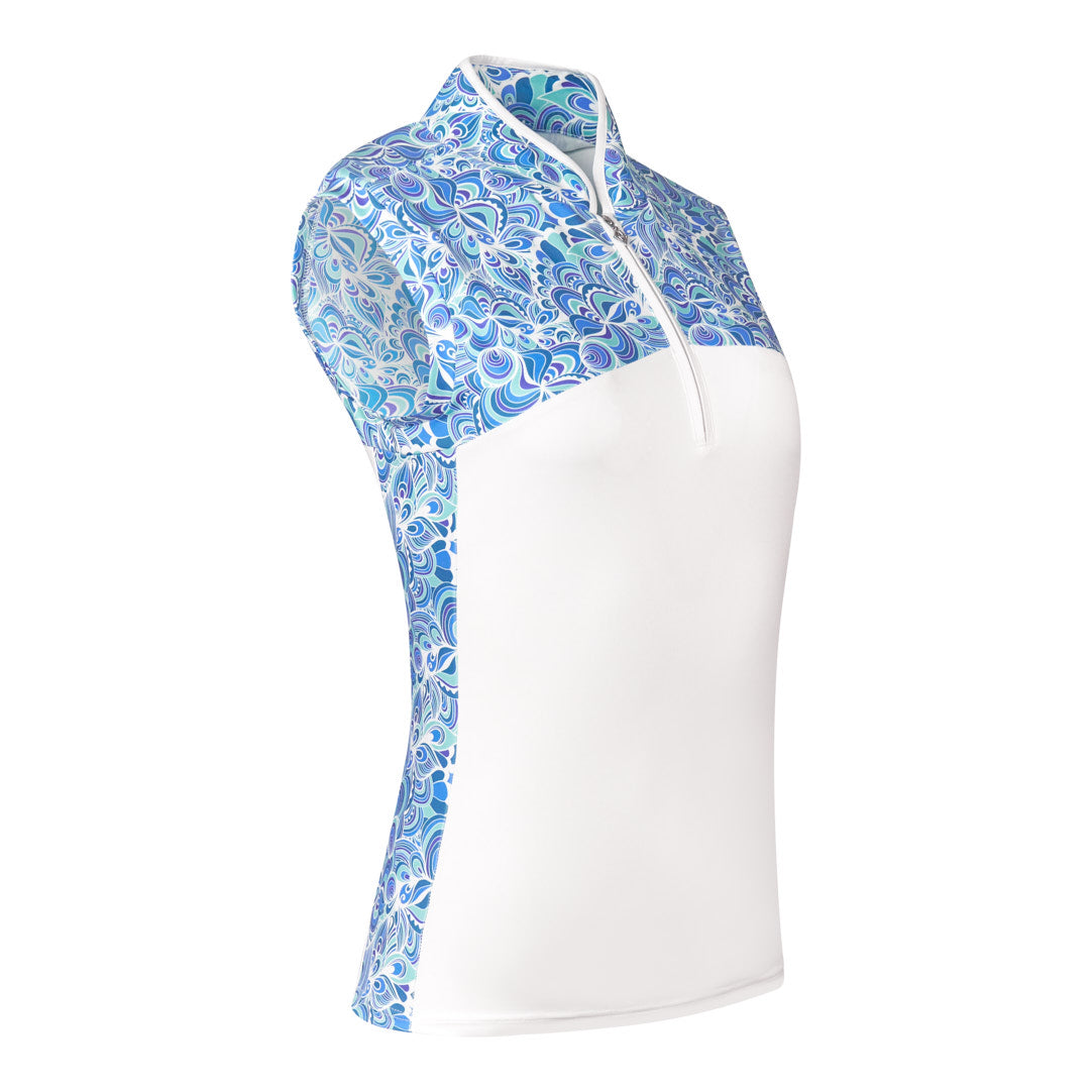 Pure Ladies Sleeveless Peacock Print Golf Polo Shirt