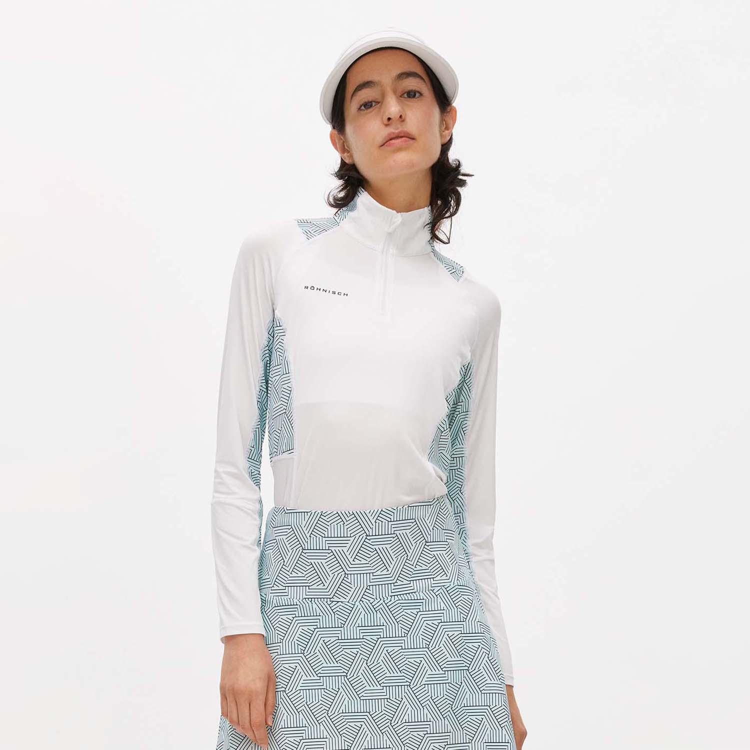 Rohnisch Ladies Long Sleeve Top with Printed Panels in Hexagon Mint - Last One XXL Only Left