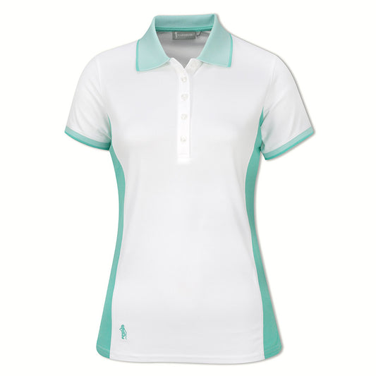 Glenmuir Ladies Short Sleeve Polo with Birdseye Rib Collar in White/Marine Green